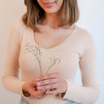 T-shirt manches longues col V beige