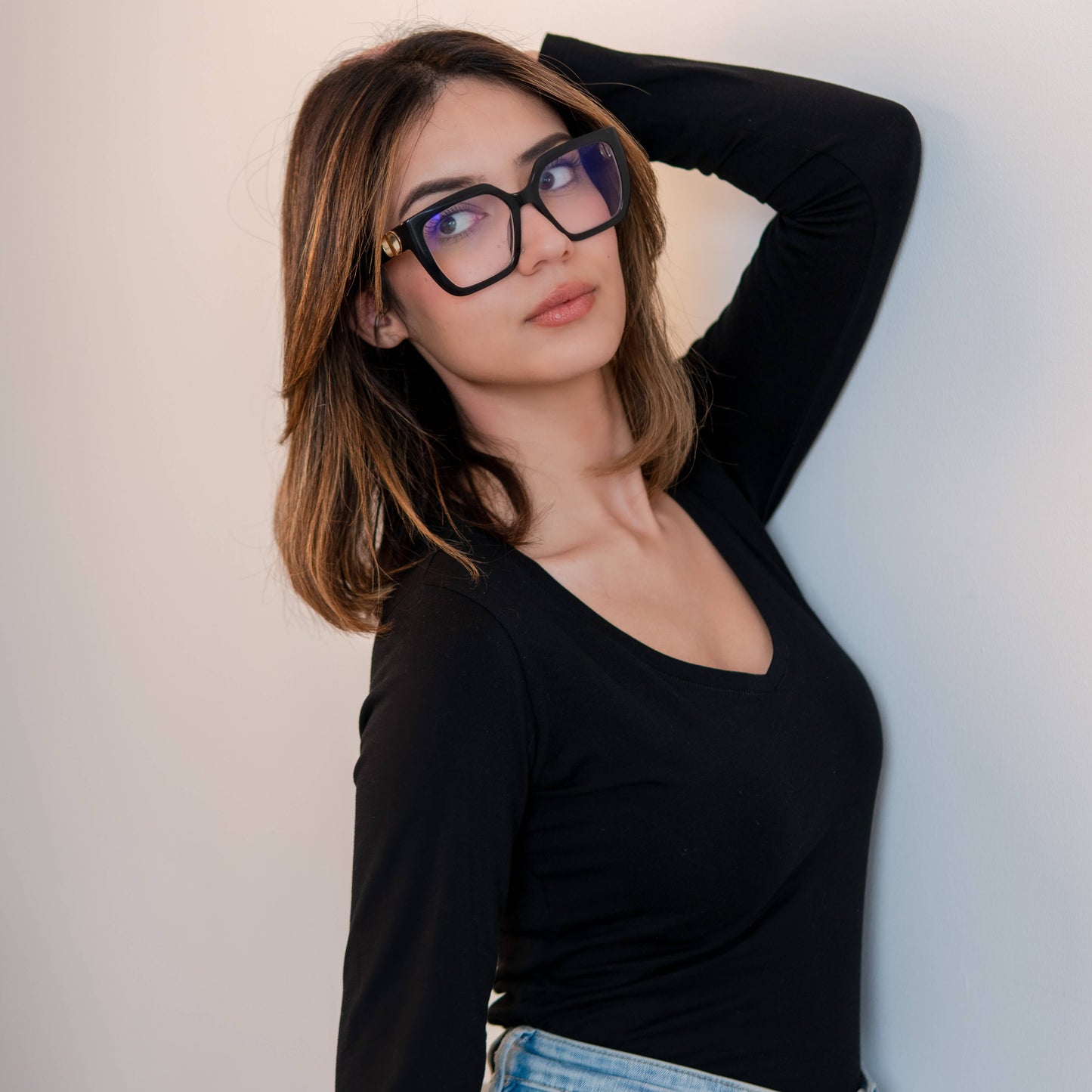 T-shirt manches longues col V noir