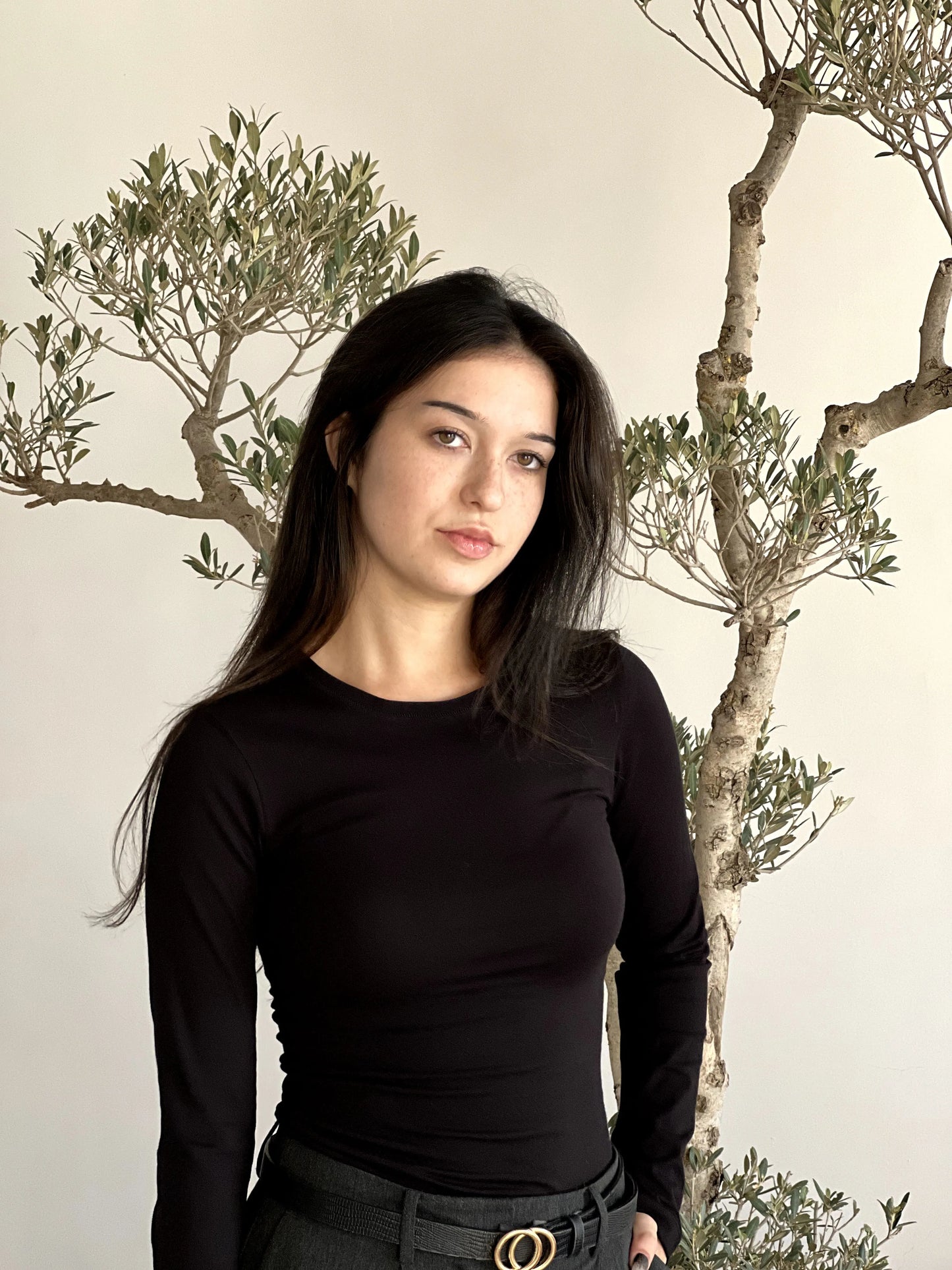 T-shirt manches longues col rond noir