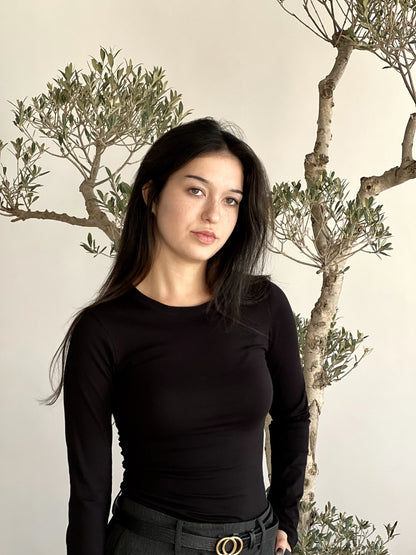 T-shirt manches longues col rond noir