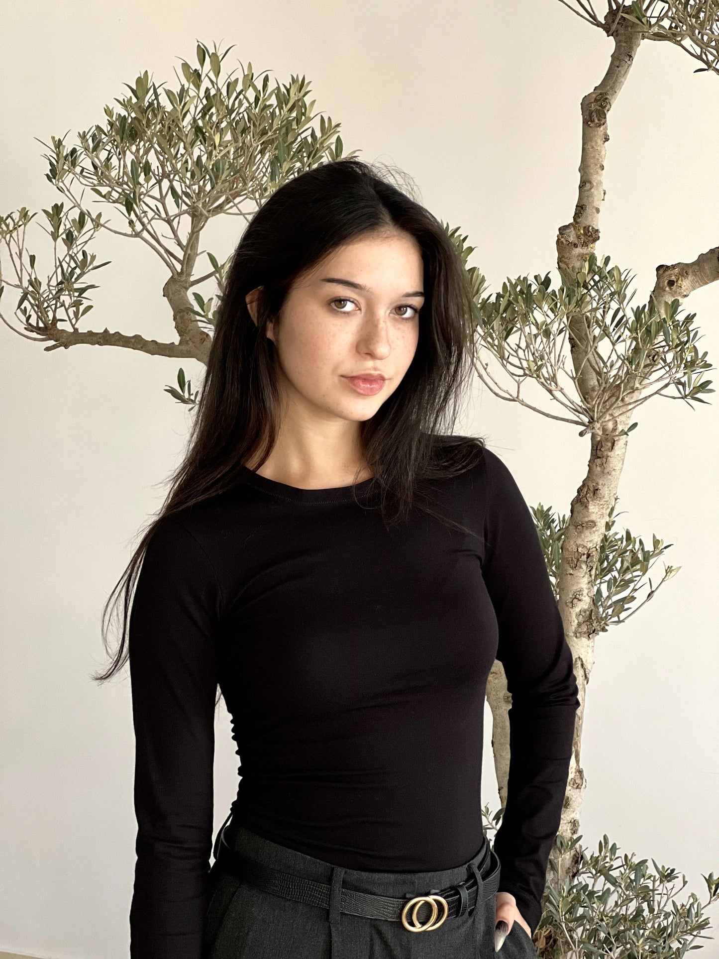 T-shirt manches longues col rond noir