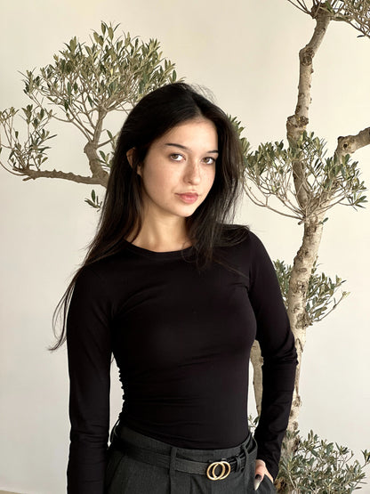 T-shirt manches longues col rond noir