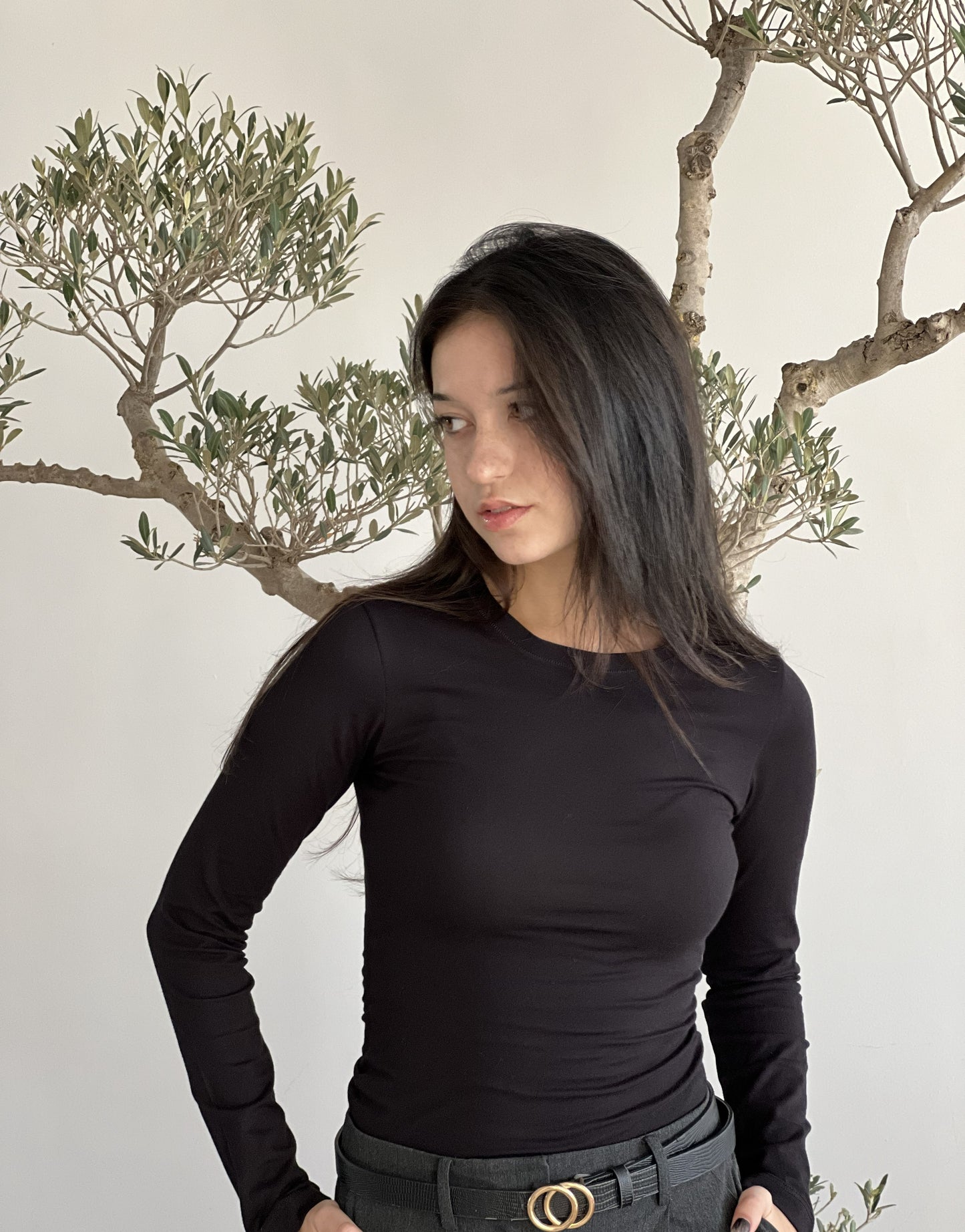 T-shirt manches longues col rond noir