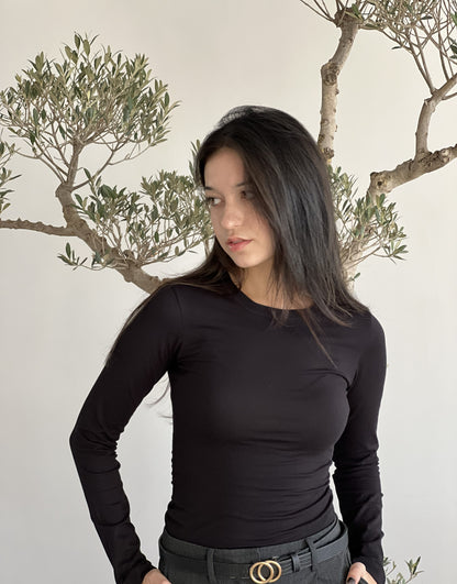 T-shirt manches longues col rond noir