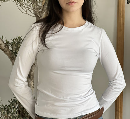 T-shirt manches longues col rond blanc