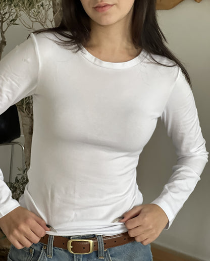 T-shirt manches longues col rond blanc